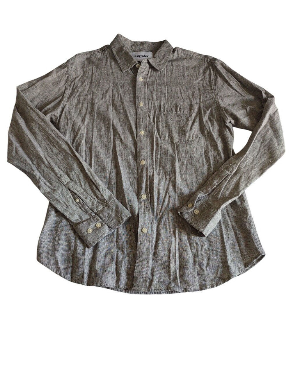 Corridor New York Medium Grey Cotton Long Sleeve Button Down Shirt